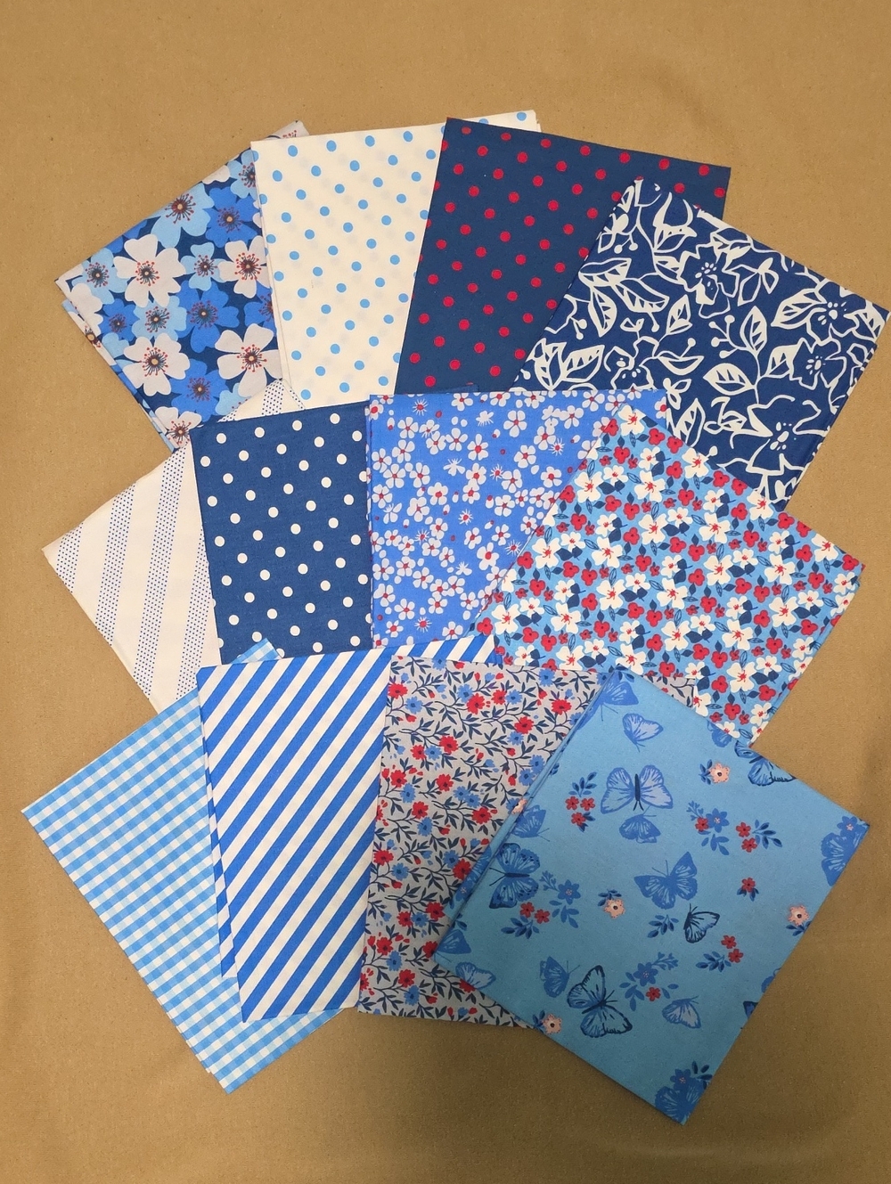 Blue Floral and Polka Dot Fat Quarter Fabric Bundle